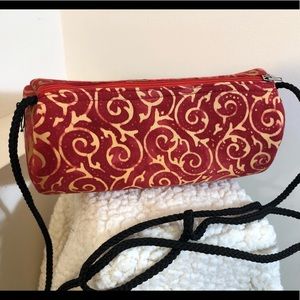 Batik Red Gold Bag Cross Body Mini Cylinder Boho